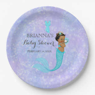 Ethnic Baby Girl Mermaid Princess Paarse Turquoise Papieren Bordje
