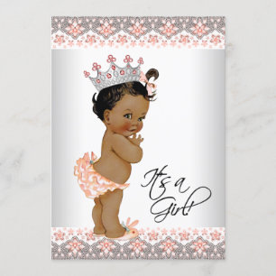 Ethnic Baby Girl Peach en Grey Baby shower Kaart