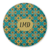 Ethnic Blue Green Moroccan Tile Keramische Knop (Voorkant)