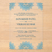 Ethnic Blue Mandala Indian Wedding Acryl Uitnodigingen (Voorkant)