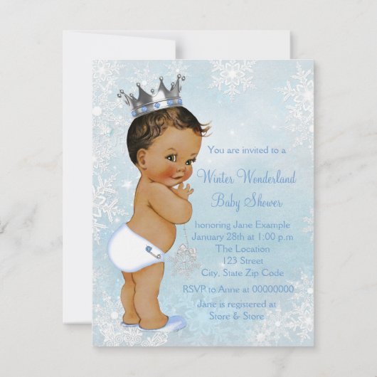 Ethnic Boy Prince Winter Wonderland Baby shower Kaart (Achterkant)