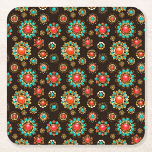 Ethnic Brooches naadloos patroonpatroon Vierkante Kartonnen Onderzetter