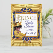 Ethnic Dark Golden Prince Baby shower Blue Gold Kaart (Staand voorkant)