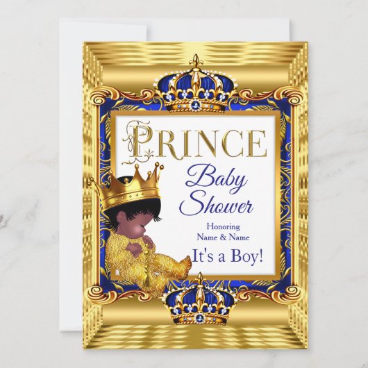 Ethnic Dark Golden Prince Baby shower Blue Gold Kaart (Voorkant)