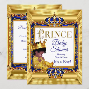 Ethnic Dark Golden Prince Baby shower Blue Gold Kaart