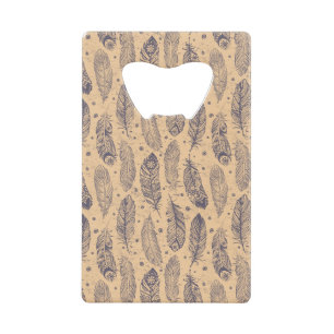 Ethnic Feather Outline Patroon Kredietkaart Flessenopener