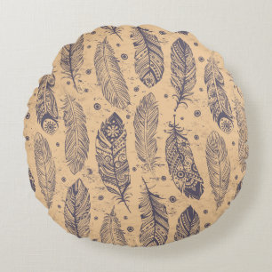 Ethnic Feather Outline Patroon Rond Kussen