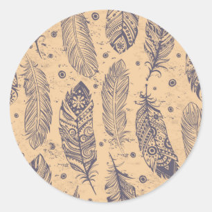Ethnic Feather Outline Patroon Ronde Sticker