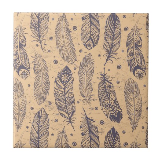 Ethnic Feather Outline Patroon Tegeltje (Voorkant)