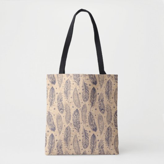 Ethnic Feather Outline Patroon Tote Bag (Voorkant)