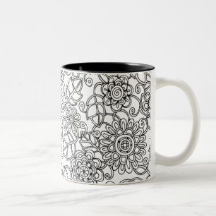 Ethnic Floral Doodle Tweekleurige Koffiemok