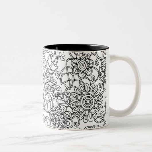 Ethnic Floral Doodle Tweekleurige Koffiemok (Rechts)