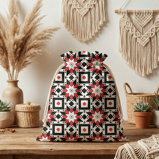 Ethnic Folk Boho Red Black White Geometric Pattern Stof