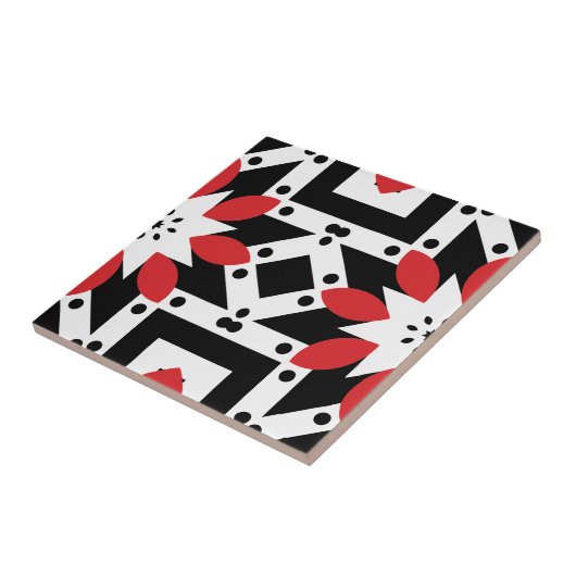 Ethnic Folk Boho Red Black White Geometric Pattern Tegeltje (Zijkant)