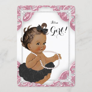 Ethnic Girl Pink Black Tutu Baby shower Kaart