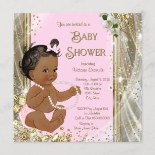 Ethnic Girl Pink Gold Pearl Baby shower Kaart