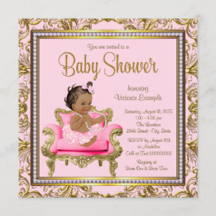 Ethnic Girl Pink Gold-stoel Tutu Baby shower Kaart