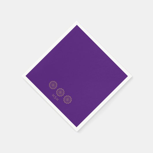 Ethnic Hindu Paars & Gold Monogram Cocktail Servet (Hoek)