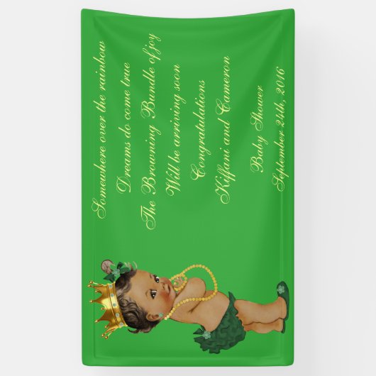 Ethnic Little Princess Baby shower Green en Gold Spandoek (Verticaal)