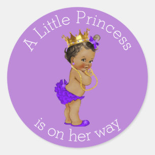 Ethnic Little Princess Baby shower Paars Gold Ronde Sticker