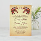Ethnic Mandala Elephants Indian Wedding Invitation Kaart (Staand voorkant)