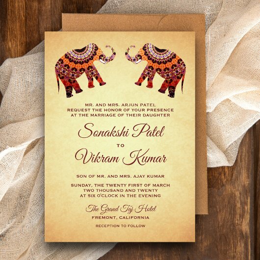 Ethnic Mandala Elephants Indian Wedding Invitation Kaart