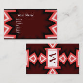 ETHNIC MONOGRAM Abstract Geometric Red White Visitekaartje (Voorkant / Achterkant)