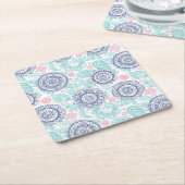 Ethnic Paisley Pattern Vierkante Kartonnen Onderzetter (Schuin)