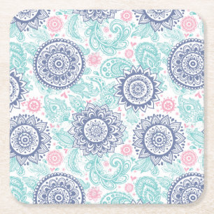 Ethnic Paisley Pattern Vierkante Kartonnen Onderzetter