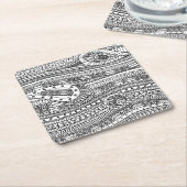 Ethnic Pattern Doodle Vierkante Kartonnen Onderzetter (Schuin)