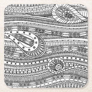 Ethnic Pattern Doodle Vierkante Kartonnen Onderzetter
