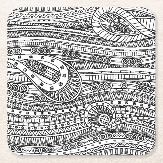 Ethnic Pattern Doodle Vierkante Kartonnen Onderzetter (Voorkant)