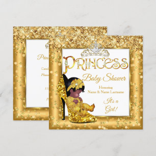 Ethnic Princess Baby shower Gold High Heel Glitter Kaart