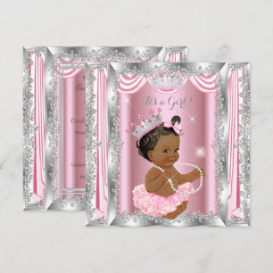 Ethnic Princess Baby shower Pink Silver Ballerina Kaart