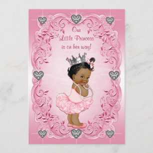 Ethnic Princess Ballerina Silver Heart Baby shower Kaart
