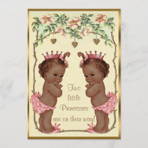 Ethnic Princess Twins Rozen & Hearts Baby shower Kaart