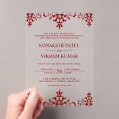 Ethnic Red Damask Indian Wedding Acryl Uitnodigingen (Insitu (Draagbaar))