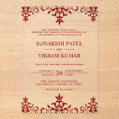 Ethnic Red Damask Indian Wedding Acryl Uitnodigingen (Voorkant)