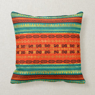 Ethnic Tribal Pattern Gold Oranje en Blauwgroen Kussen