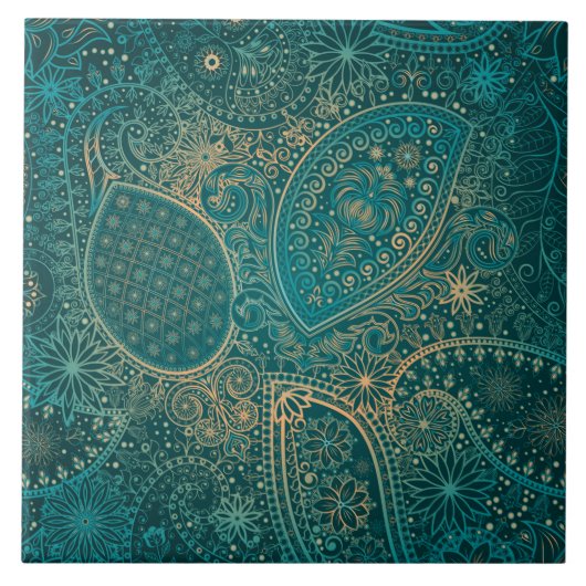 Ethnic turquoise Ceramic Tile Tegeltje (Voorkant)