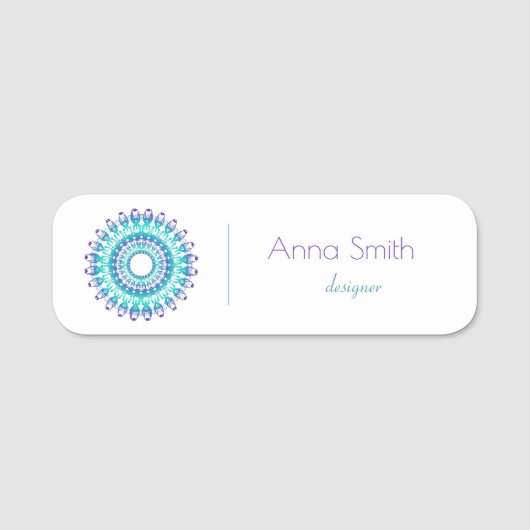 Ethnic Turquoise Mandala Naamplaatje (Voorkant)