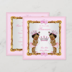 Ethnic Twin Girls Princess Baby shower Gold Pink Kaart