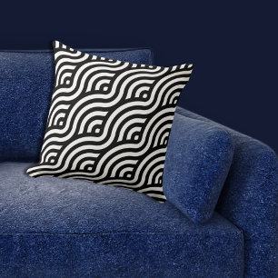 Ethnic White Wave Pattern Black Kussen