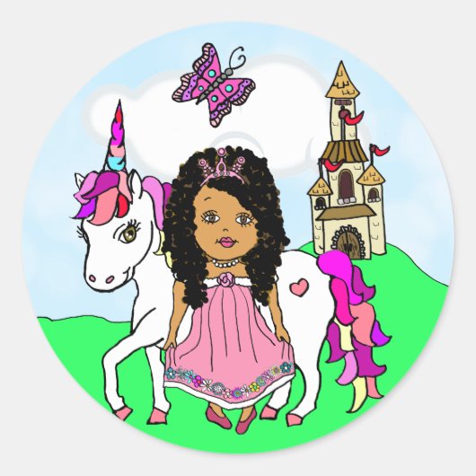  ethnisch prinses en onicorn Castle Ronde Sticker (Voorkant)