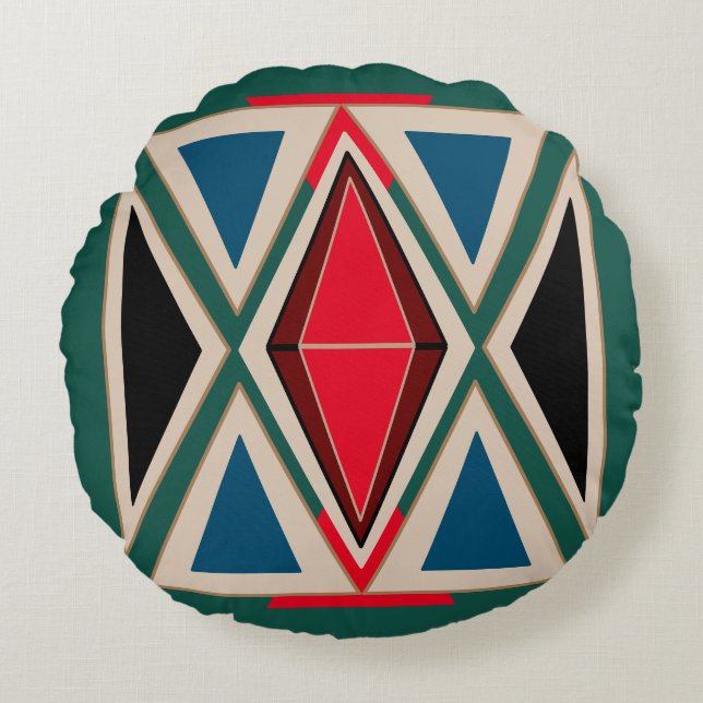 Ethno-Green Boho kissen bunt Rond Kussen (Voorkant)