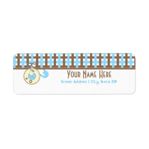Etiket baby shower - Blauw luierroze & speldenstaa