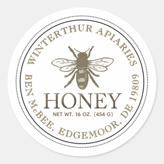 Etiket bewerkbare witte honing  bijen (Voorkant)