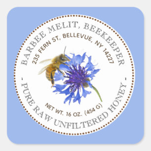 Etiket Blauwe Vloerhoningbont Sticker bijenteelt