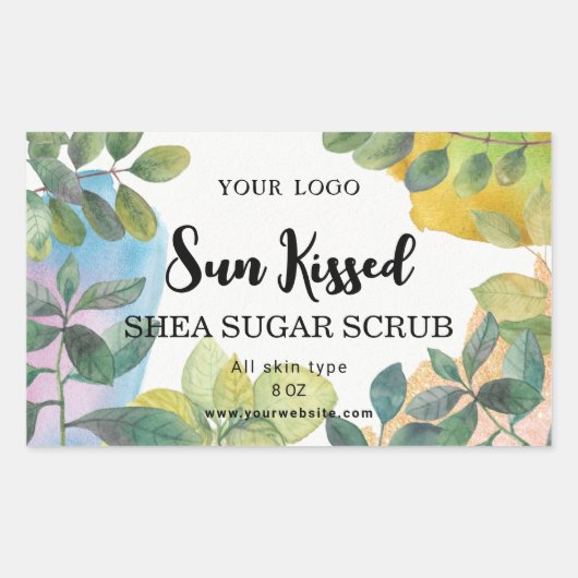 Etiket botanische groene bladeren in rechthoek (Voorkant)