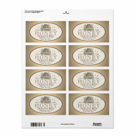 Etiket honing schuine streep (horizontaal) (Full Sheet)